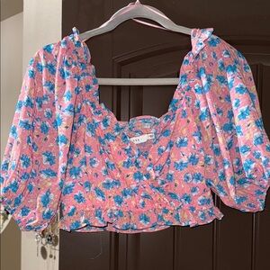 Lush Pink and Blue Blouse Elegant and Chic